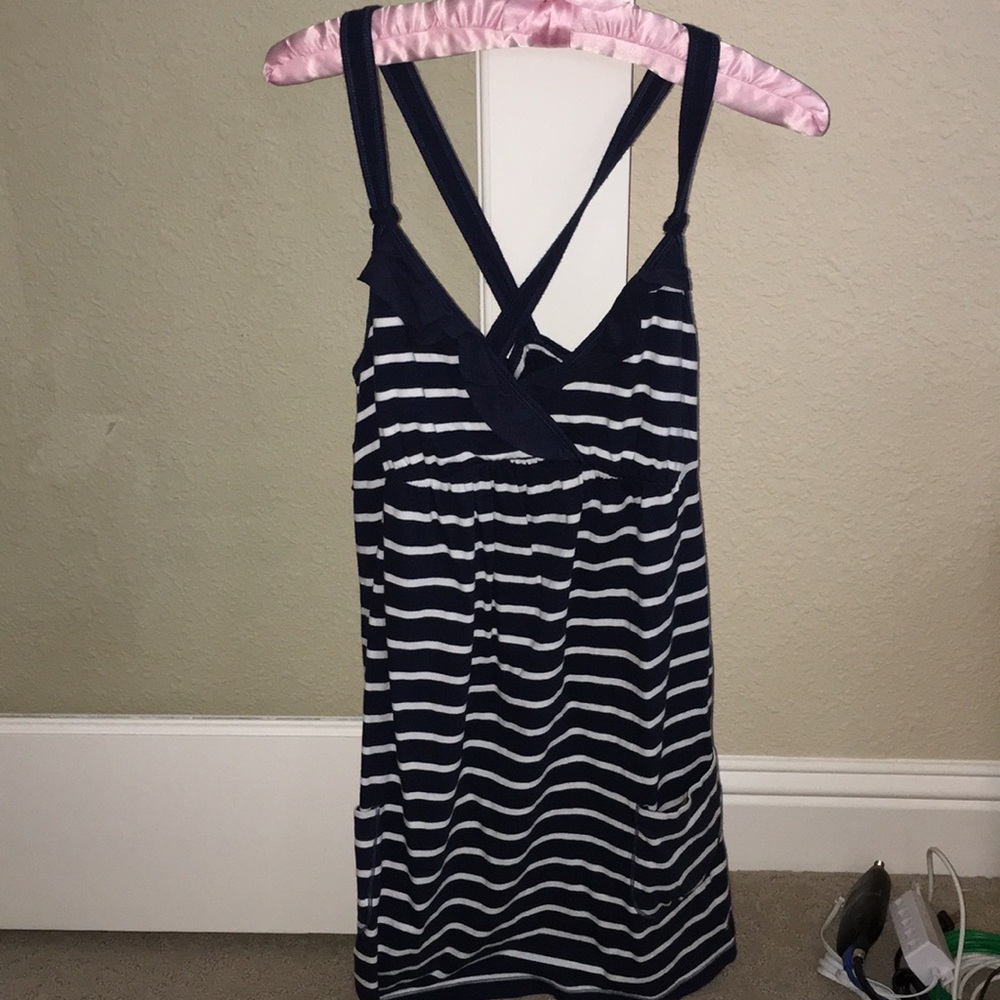 Hollister Criss Cross Navy/White Striped Tank